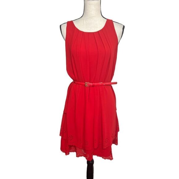 JESSICA SIMPSON Red Belted Sleeveless Dress. Size 8 - Picture 1 of 8